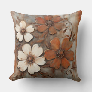 Rust Orange Gray Brown Modern Floral Throw Pillow