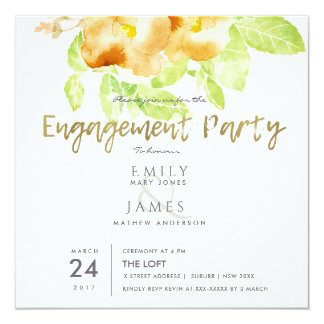 RUST ORANGE INK WATERCOLOUR FLORAL ENGAGEMENT CARD