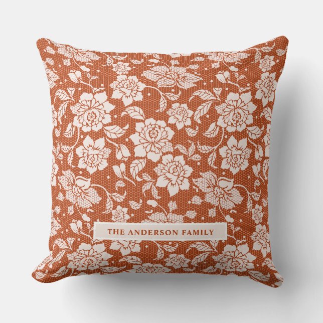 Rust Orange Lace Fall Throw Pillow (Front)