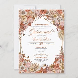 Rust Orange Leaves Autum Falll Floral Quinceanera Invitation