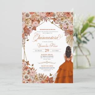 Rust Orange Leaves Autum Falll Floral Quinceanera Invitation