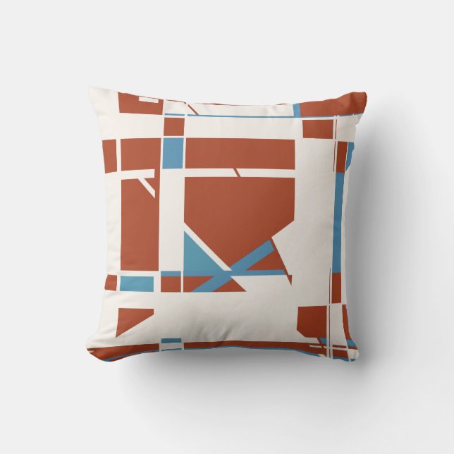 Rust Orange Light Blue Off-white Geometric Shapes Throw Pillow (Front)