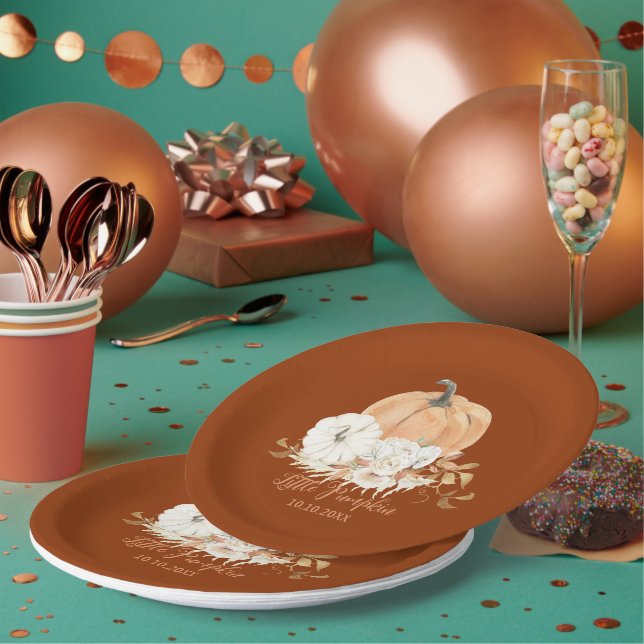 Rust Orange Little Pumpkin Baby Shower Paper Plates (Multi)