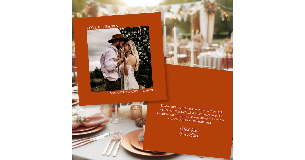 Rust Orange Love Thanks Photo & Note Wedding Thank You Card | Zazzle