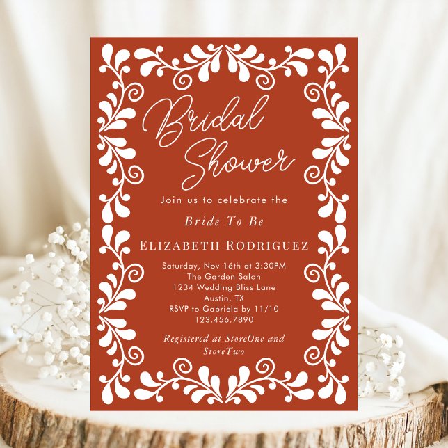 Rust Orange Mexican Fiesta Talavera Bridal Shower Invitation (Creator Uploaded)