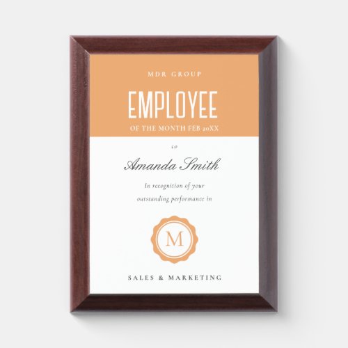 Rust Orange Minimal Logo Employee Recognition Award Plaque