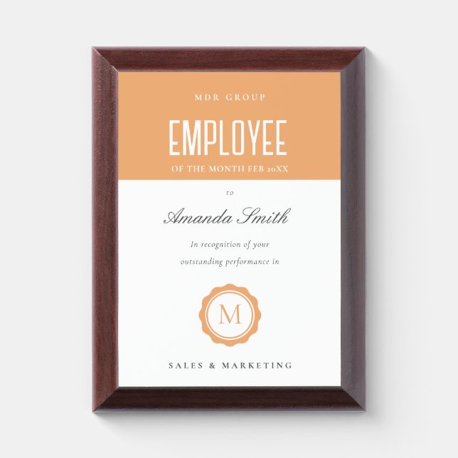 Rust Orange Minimal Logo Employee Recognition Award Plaque (Vertical)