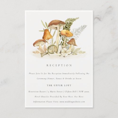 Rust Orange Mushroom Fern Fauna Wedding Reception Enclosure Card