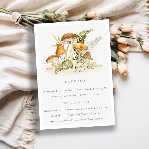 Rust Orange Mushroom Fern Fauna Wedding Reception Enclosure Card