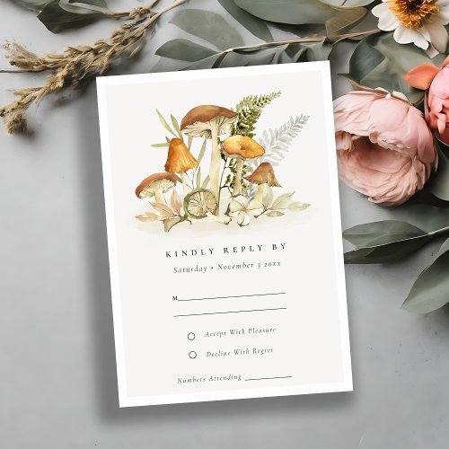 Rust Orange Mushroom Fern Fauna Wedding Rsvp Card