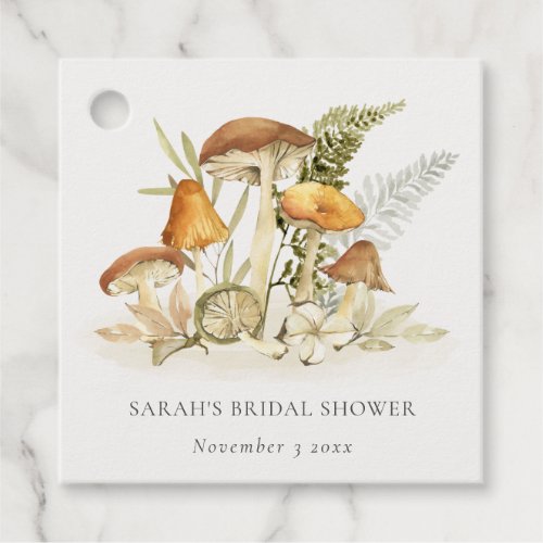 Rust Orange Mushroom Fern Foliage Bridal Shower Favor Tags