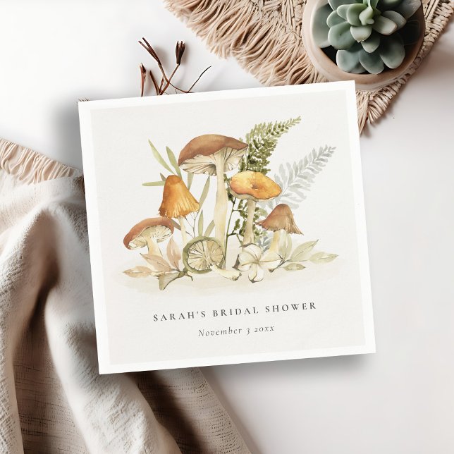 Rust Orange Mushroom Fern Foliage Bridal Shower Napkins (Creator Uploaded)