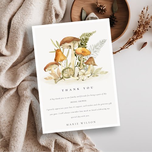 Rust Orange Mushroom Fern Foliage Bridal Shower Thank You Card