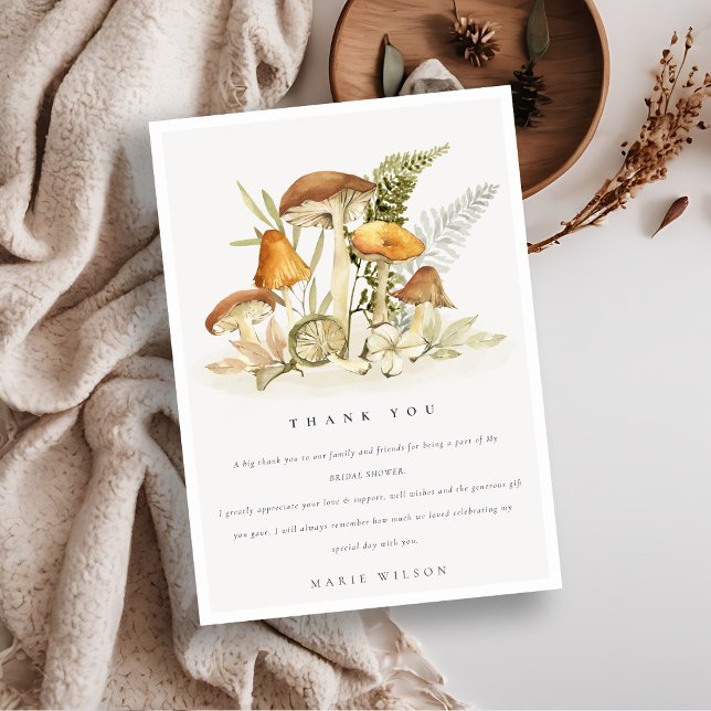 Rust Orange Mushroom Fern Foliage Bridal Shower Thank You Card (Creator Uploaded)
