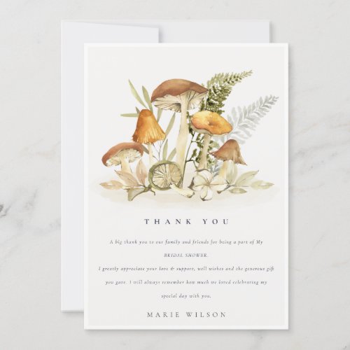 Rust Orange Mushroom Fern Foliage Bridal Shower Thank You Card