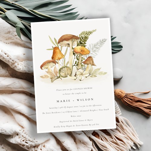 Rust Orange Mushroom Fern Foliage Couples Shower Invitation