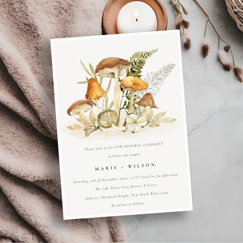 Rust Orange Mushroom Fern Foliage Vow Renewal Invitation