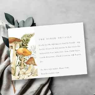 Rust Orange Mushroom Fern Foliage Wedding Details Enclosure Card