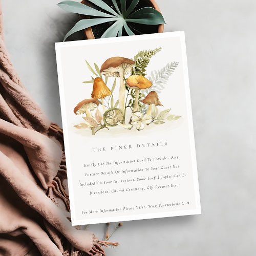 Rust Orange Mushroom Fern Foliage Wedding Details Enclosure Card