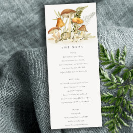Rust Orange Mushroom Fern Foliage Wedding Menu Invitation