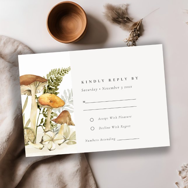 Rust Orange Mushroom Fern Foliage Wedding RSVP (Creator Uploaded)