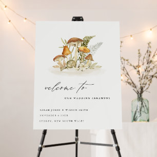Rust Orange Mushroom Fern Foliage Wedding Welcome Foam Board
