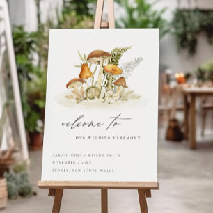Rust Orange Mushroom Fern Foliage Wedding Welcome Foam Board