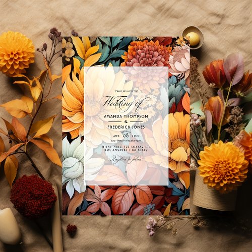 Rust Orange Mustard Yellow and Brown Wedding Invitation