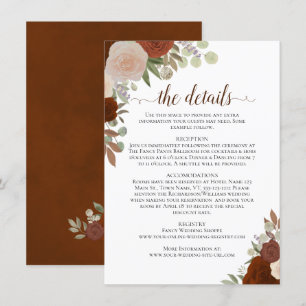 Rust Orange & Peach Roses Rustic Wedding Details Enclosure Card