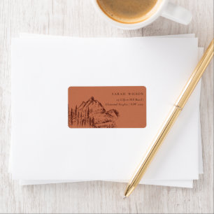 Rust Orange Pine Woods Mountain Sketch Address Label