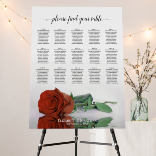 Rust Orange Rose 15 Table Wedding Seating Chart Foam Board