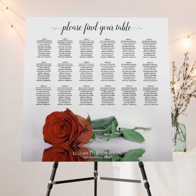 Rust Orange Rose 18 Table Wedding Seating Chart Foam Board (In Situ (Stand))