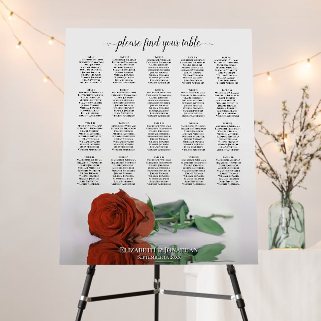Rust Orange Rose 20 Table Wedding Seating Chart Foam Board (In Situ (Stand))