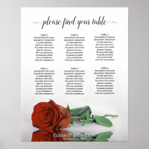 Rust Orange Rose 6 Table Wedding Seating Chart