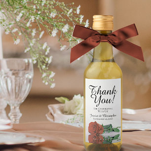 Rust Orange Rose Elegant Wedding Thank You Mini Wine Label
