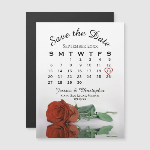 Rust Orange Rose Save the Date Calendar Magnet