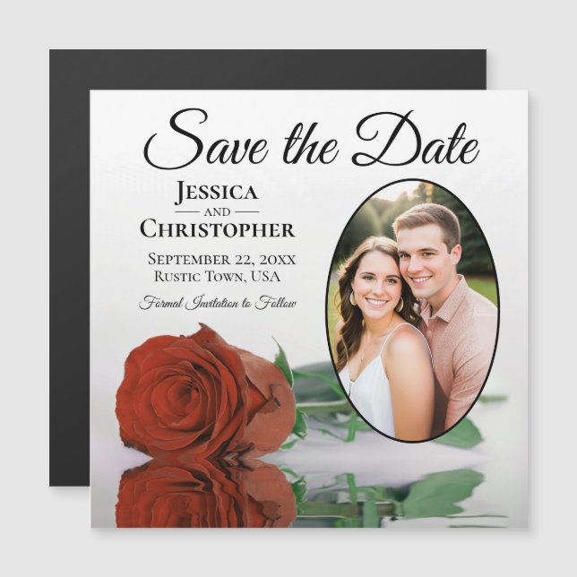 Rust Orange Rose Save The Date Photo Magnet (Front/Back)
