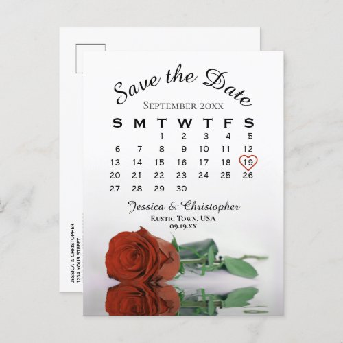 Rust Orange Rose Wedding Calendar Save the Date Announcement Postcard