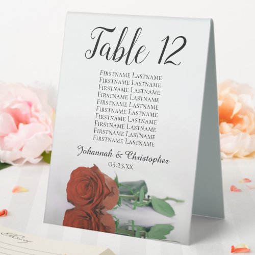 Rust Orange Rose Wedding Seating Chart Number Table Tent Sign