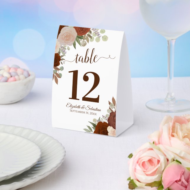 Rust Orange Roses Autumn Wedding Table Number Paper Table Tent (Insitu(Wedding))
