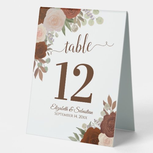 Rust Orange Roses Autumn Wedding Table Number Table Tent Sign