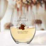 Rust Orange Roses Bridesmaid Maid of Honor Gift Stemless Wine Glass<br><div class="desc">This set is the perfect choice for thanking the bridesmaids and maid of honor at your wedding. The beautiful boho chic design features a cluster of hand painted watercolor roses in autumn shades of rust orange, burnt umber and peach, along with eucalyptus sprigs and garden greenery. Her name & title...</div>
