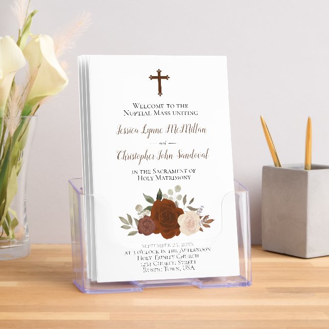 Rust Orange Roses Catholic Wedding Program Brochure (Insitu)