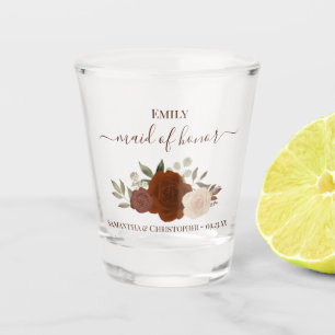Rust Orange Roses Elegant Maid of Honor Wedding Shot Glass