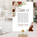 Rust Orange Roses Elegant Wedding Seating Chart Table Number<br><div class="desc">These beautiful wedding table number cards feature an elegant boho chic design with hand painted watercolor roses in shades of rust orange,  burnt umber,  and coral peach.  The card includes a list of names so your guests will have an even easier time finding the right table.</div>