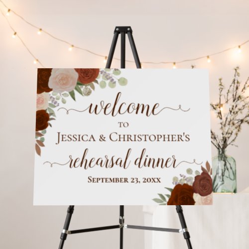 Rust Orange Roses Wedding Rehearsal Dinner Welcome Foam Board