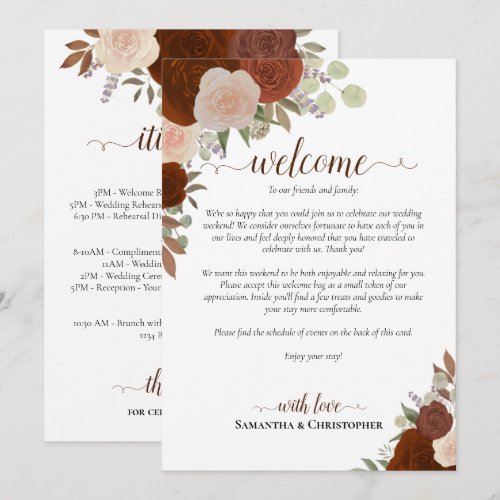 Rust Orange Roses Wedding Welcome & Itinerary Program