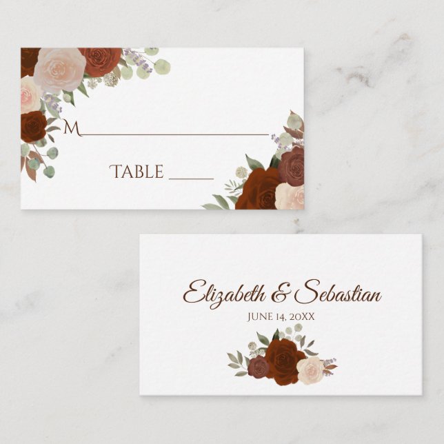 Rust Orange Roses Wedding Write-In Escort Card (Front/Back)