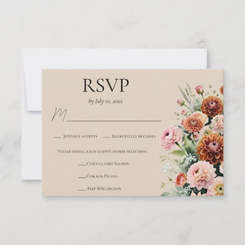 Rust Orange Sage Green Floral Wedding Meal Choice RSVP Card