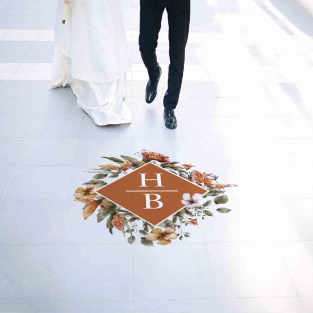Rust Orange Sage Greenery Wedding Monogram Floor Decals (Wedding)